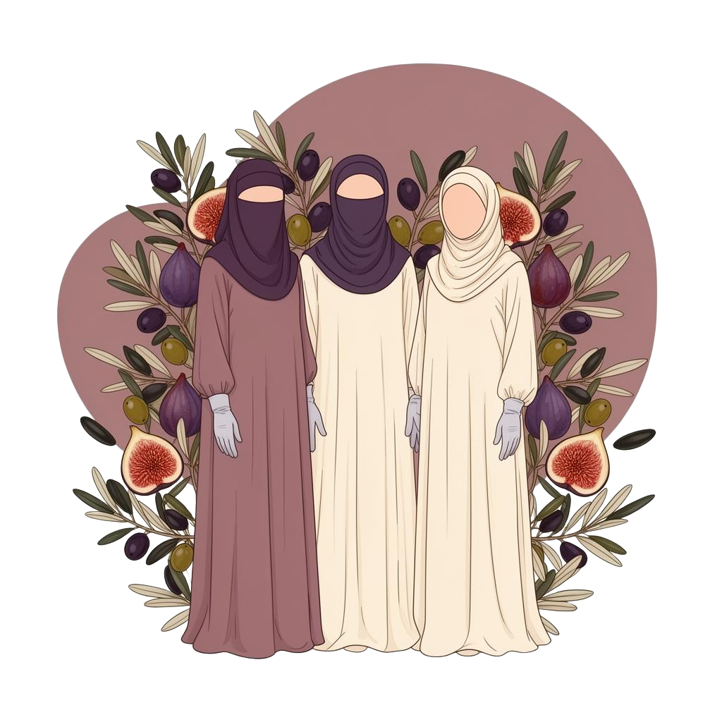 Illustration of Muslim women with nourishing food